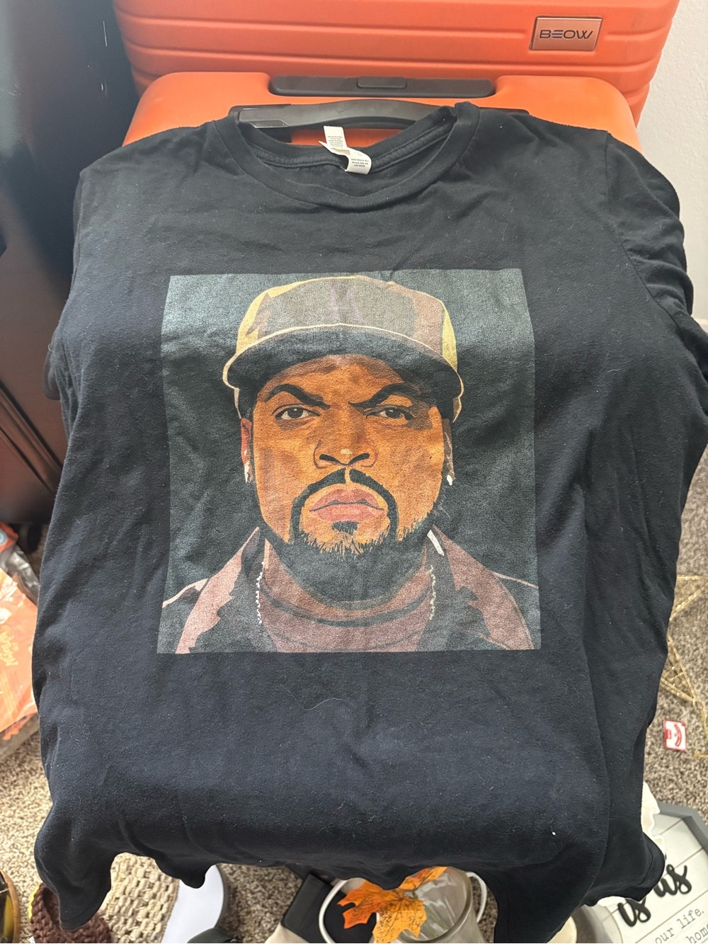 Black Graphic T-Shirt with Printed Portrait
